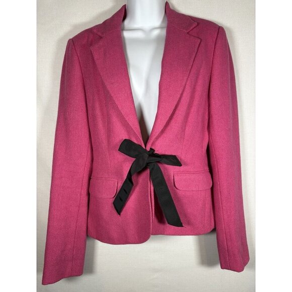 LILLY PULITZER Wool Blend Crop Blazer Tie Front Pink Preppy Old Money Small - Picture 1 of 9